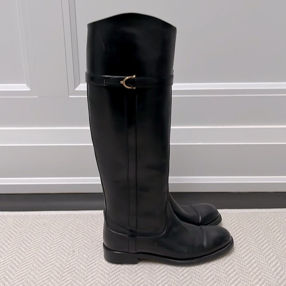GUCCI Black Leather Knee High Boot with Slim Horsebit - Picture 7 of 13